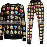 Sport Wear Custom Most Popular Ladies All Over Emoji Pattern Printing 2 Pieces Set Pullover Sweatshirt With Pants thumbnail-1