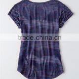 MGOO Factory Supplied Deep V Neck Curved Hems T Shirts Women Stripe Sublimation Printing T Shirt thumbnail-5