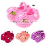Green Leaves Embellished Hand Made Crochet Knitting Flower Girl Shoes thumbnail-6