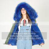 Myfur Black Real Raccoon Fur Hood Custom Fur Lining Women Mini Parka Jacket thumbnail-1