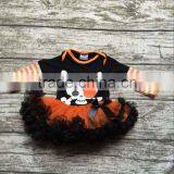 Girls Halloween Tutu Romper Infant Toddler Girls Skull Outfits Girls Halloween Party Romper With Orange Tutu Baby Boutique Sets thumbnail-1