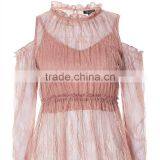 2017 OEM Spring Romantic Pink Lace Frill Strapless Women's Blouses thumbnail-5