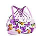 Golden Purple Butterflies Sports Bra With Contrasting Inner and Multiple Layered Supplex Fabric thumbnail-1