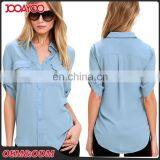 2017 New Summer Ladies Button Up Half Sleeve Cotton Blouse Women Latest Fashion Blouse Design thumbnail-1