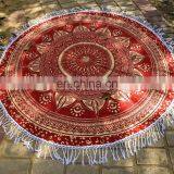 Indian Latest 72" Round Tapestry Maroon Gold Ombre Mandala Design Beach Towel Wall Hanging White thumbnail-1