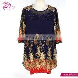 Competitive Price Floral Print Frock Style Ladies Black Tops