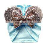 Baby Cotton Toddler Tabbit Ear Hat Kids Set Big Glitter Bow Soft Cute Knot Nursery Beanie Hat Wholesale Girls thumbnail-2