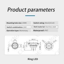 Ip67 19mm Flat Head Ring 12v 1NO Mini Push Button Switch 4 Pin Connection Momentary With Led thumbnail-3