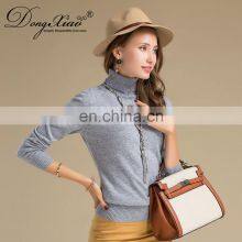 Chinese Supplier Soft Gold Cashmere Products Women High Neck Worsted Sweater thumbnail-1