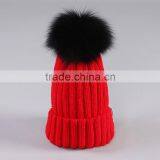 Winter Fashion Big Size Real Fox Fur Pompom Knitted Lady Wool Cap thumbnail-6