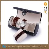 3 Slot Cylindrical Black Leather Travel Wrist Watch Box For Men