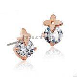 JINSE Rose Gold Plated Four Leaves Shape Earrings Made With Big Zircon thumbnail-1