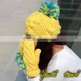 fashion hemp flower acrylic winter knitted hat and glove set