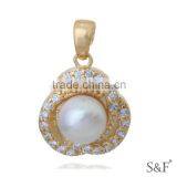 q666133 Colorful Zircon Stone Big Gold Plated Pearl Pendant