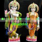 Hindu God Antique White Marble Radha Krishna Statue