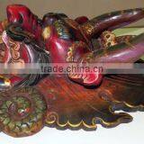 Hand Crafted Wooden Mask of Hindu Buddha Monster Garuda Red Blue Wall Hanging Made in Nepal thumbnail-6
