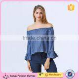 New Design Women Clothing Manufacturers Off Shoulder Denim Blouse For Women
