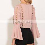 Women Fashion Clothes Crochet Detail Crop Top Summer Top and Blouses for Women thumbnail-3