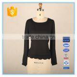 New Design Ladies Back Button Design Petals Hem Long Sleeve Blouse thumbnail-2