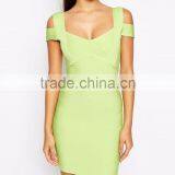 Customized Design Cheap Price Bandage Off The Shoulder Bardot Double Strap Mini Dress Foshan thumbnail-4
