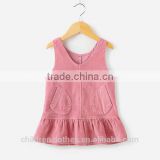 Casual Style Pink Corduroy Dress Baby Girl Frocks Designs Sleeveless Ruffle Party Wear Dress