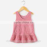 Casual Style Pink Corduroy Dress Baby Girl Frocks Designs Sleeveless Ruffle Party Wear Dress