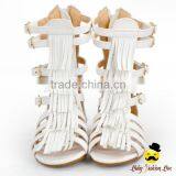 Kids Summer Plain Black PU Fringe Gladiator Boots With Zipper Little Girl Flattie Snadals Shoes thumbnail-4