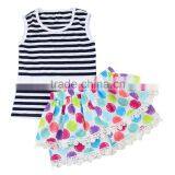Wholesale Girl Boutique Outfits Print&stripe Children Clothing Summer Boutique Outfits for Girl thumbnail-6