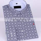 2017 men's long sleeve graphic printed slim fit shirt with contrast collar and cuff