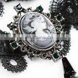 Gothic Laced and Chained Necklace With Cameo and Crosses thumbnail-2