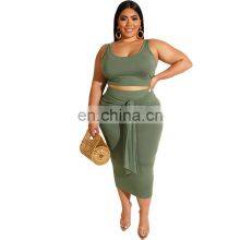 Manufacturer Wholesale Custom Summer Plus Size Women's Plain Seven-color Fashion Suit Vest Bag Hip Long Skirt Two-piece Suit thumbnail-4
