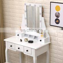 Wholesale Modern White Wooden Cupboard Dressing Table With Mirror And Stool For Bedroom thumbnail-5