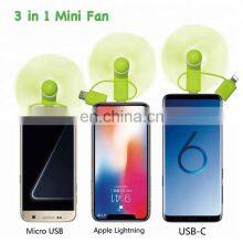 Custom Free Logo Portable 3 in 1 Type C Small USB Cooling Mini Cell Phone Fan thumbnail-5