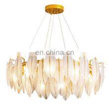 Hotel Villa Project Decorative Lighting White Glass Leaves Luxury Crystal Chandelier Post Modern Ceiling Pendant Lamp thumbnail-1
