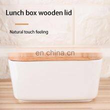Ecological Plastic Tiffin Bento Lunch Box Bamboo Lid BPA Free Portable Bento Box Food Container thumbnail-3