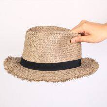 Spring and Summer New Outdoor Sunshade Beach Sunscreen Lafite Straw Hat for the Middle and Elderly With Retro Fur Edge thumbnail-2