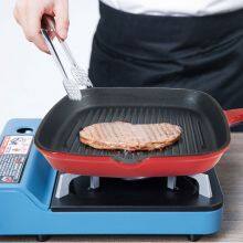 Enameled Cast Iron Steak Grill Pan - Square Skillet With Drip Spout, for All Cooktops, Perfect Grill Marks, Cardinal Red thumbnail-4