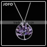Fashion Amethyst Natural Stone Tree Of Life Charm Necklace Jewelry Manufacturer China SMJ0175