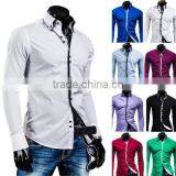 Mens Long Sleeve White Double Button Down Collar Cotton Polyester Shirt thumbnail-1
