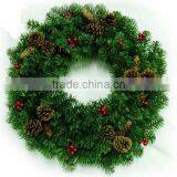 24" Unlit Pine And Ornament Christmas Wreath With Cones and Red Berries