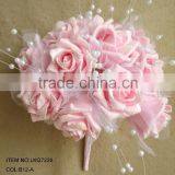 10 inch Light pink Artificial Silk Flowers Rose glitters covered 12 heads Wedding Bridal Bouquet