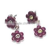 Cute Metal Double Flower Earrings , Decorated With Purple Enamel and Crystal,Customized Colors or LOGO and OEM Design Accept thumbnail-1
