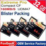 Blister Packing Extreme Pro CompactFlash CF Card UDMA7 160MB/s Speed CF Memory Card 64 128 256 GB Micro 4K Camera Video