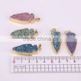 Titanium Agate Quartz Stone Pendant, Gold Plated Edged Arrow Gem Stone Pendant, For Jewelry Making thumbnail-5
