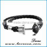 Custom Handmade Mens Genuine Braided Leather Stainless Steel Hook Anchor Bracelet thumbnail-4