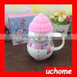 UCHOME Cute Creative Snowman Ceramic Cup Tea Milk Coffee Mug With Spoon & Lid thumbnail-4