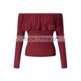Guangzhou Clothing Long Sleeve off Shoulder Ruffle Knit Top Latest Saree Blouse Designs thumbnail-4