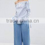 2017 Fashion Stripe And Tie Sleeve Off The Shoulder Top thumbnail-4