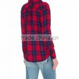 Wholesale Women Collar Long Sleeves Buttoned Cuffs Checked Pattern Curved Hem Shirt(DQE0177T) thumbnail-2