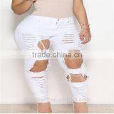 2016 Women Pants Ladies Casual White and Black With Waist-length Ripped Distressed Female Jeans thumbnail-3